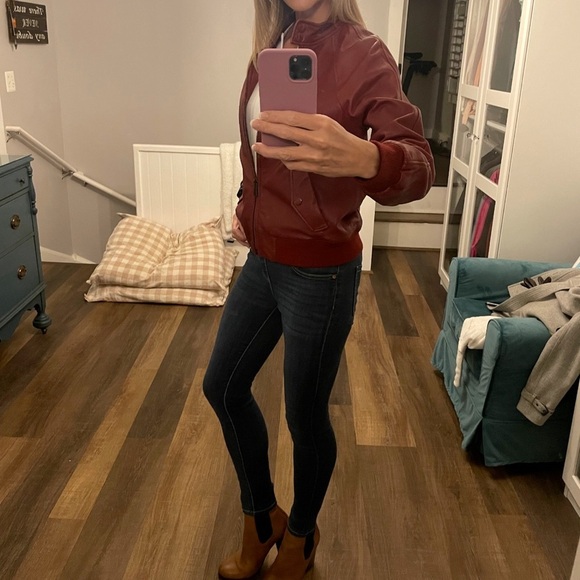 Authentic Coach Women's Red Leather Bomber Jacket, Size Small (S), Red Leather - Picture 5 of 7